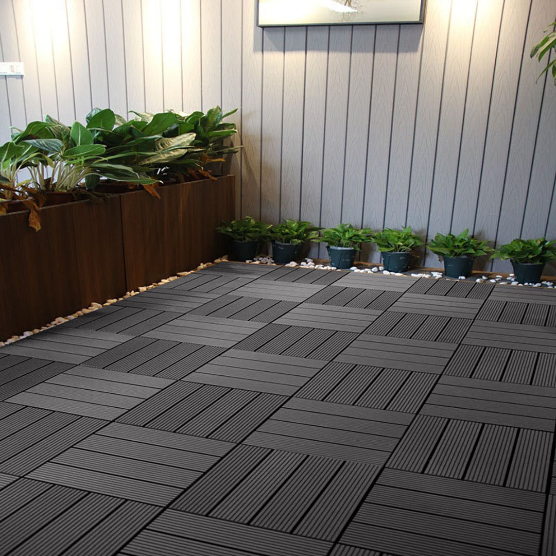 SOGA 11 pcs Grey DIY Wooden Composite Decking Tiles Backyard Flooring