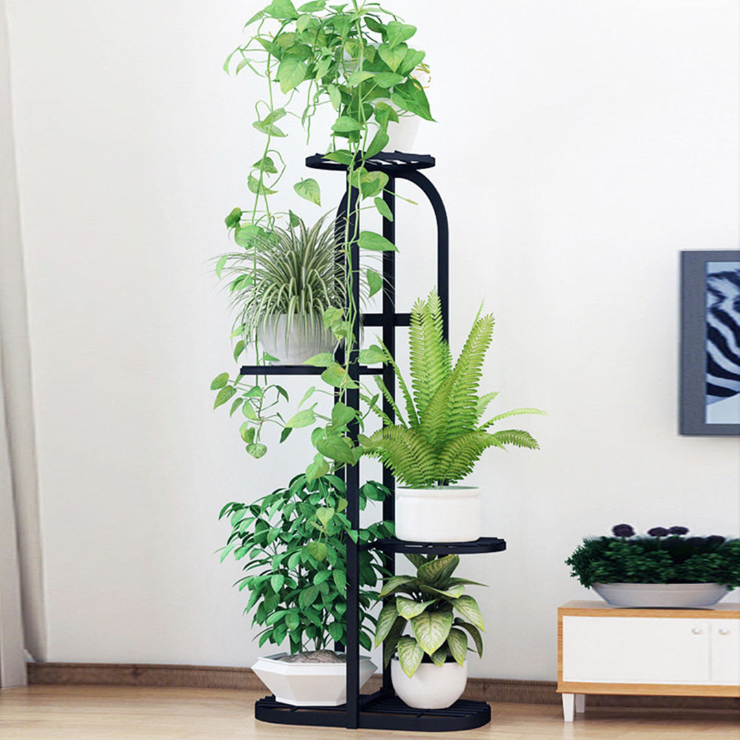 SOGA 2X 6 Tier 7 Pots Black Round Metal Plant Rack Flowerpot Storage Display Stand Holder Home Garden Decor