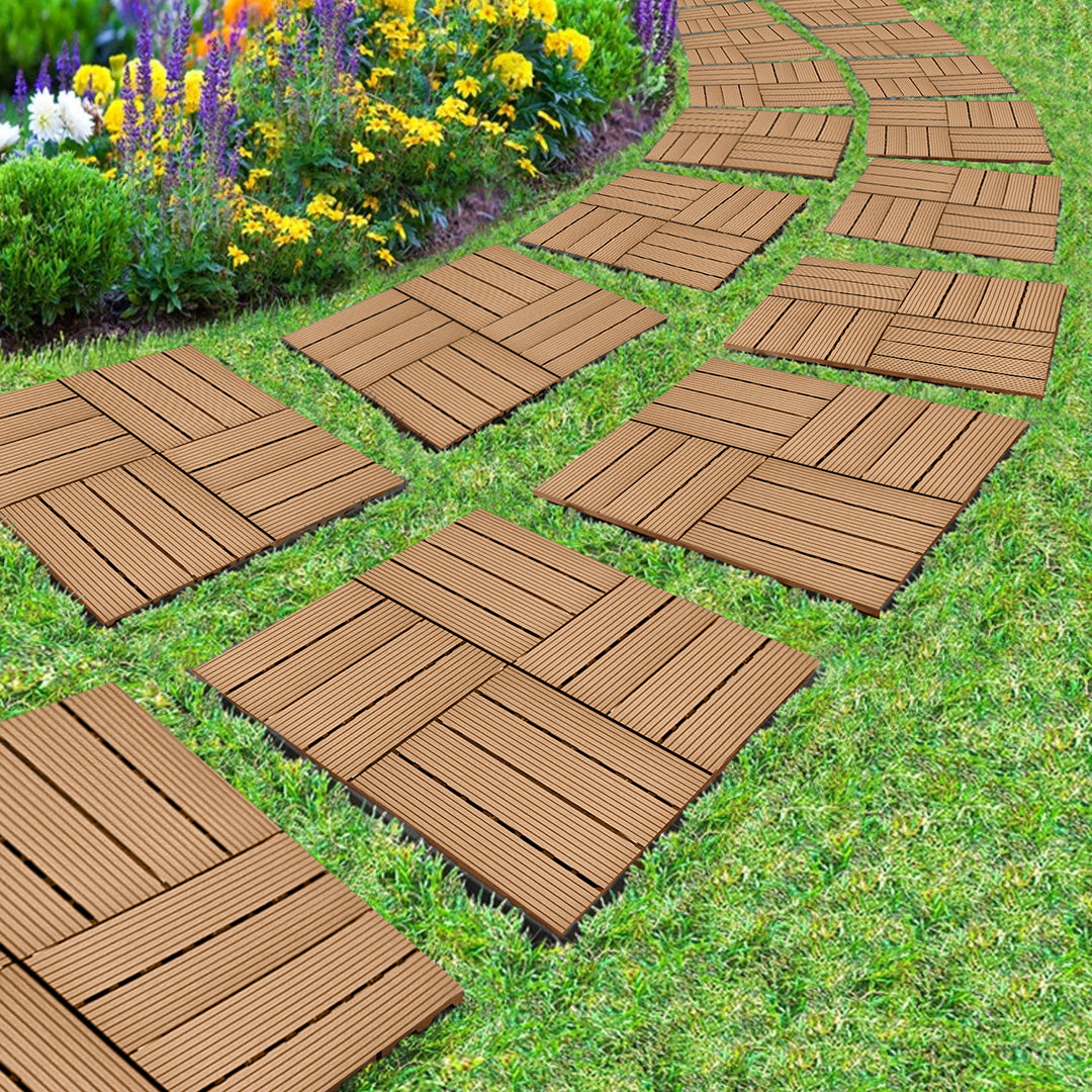 SOGA 11 pcs Coffee DIY Wooden Composite Decking Tiles Backyard Flooring