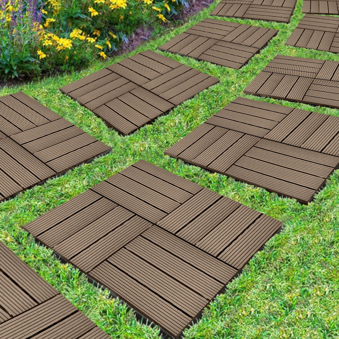 SOGA 11 pcs Dark Chocolate DIY Wooden Composite Decking Tiles Backyard Flooring