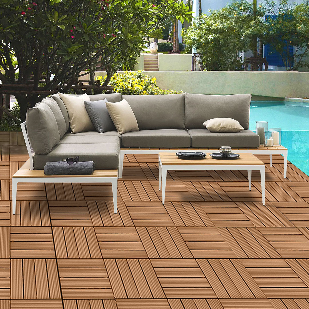 SOGA 11 pcs Coffee DIY Wooden Composite Decking Tiles Backyard Flooring