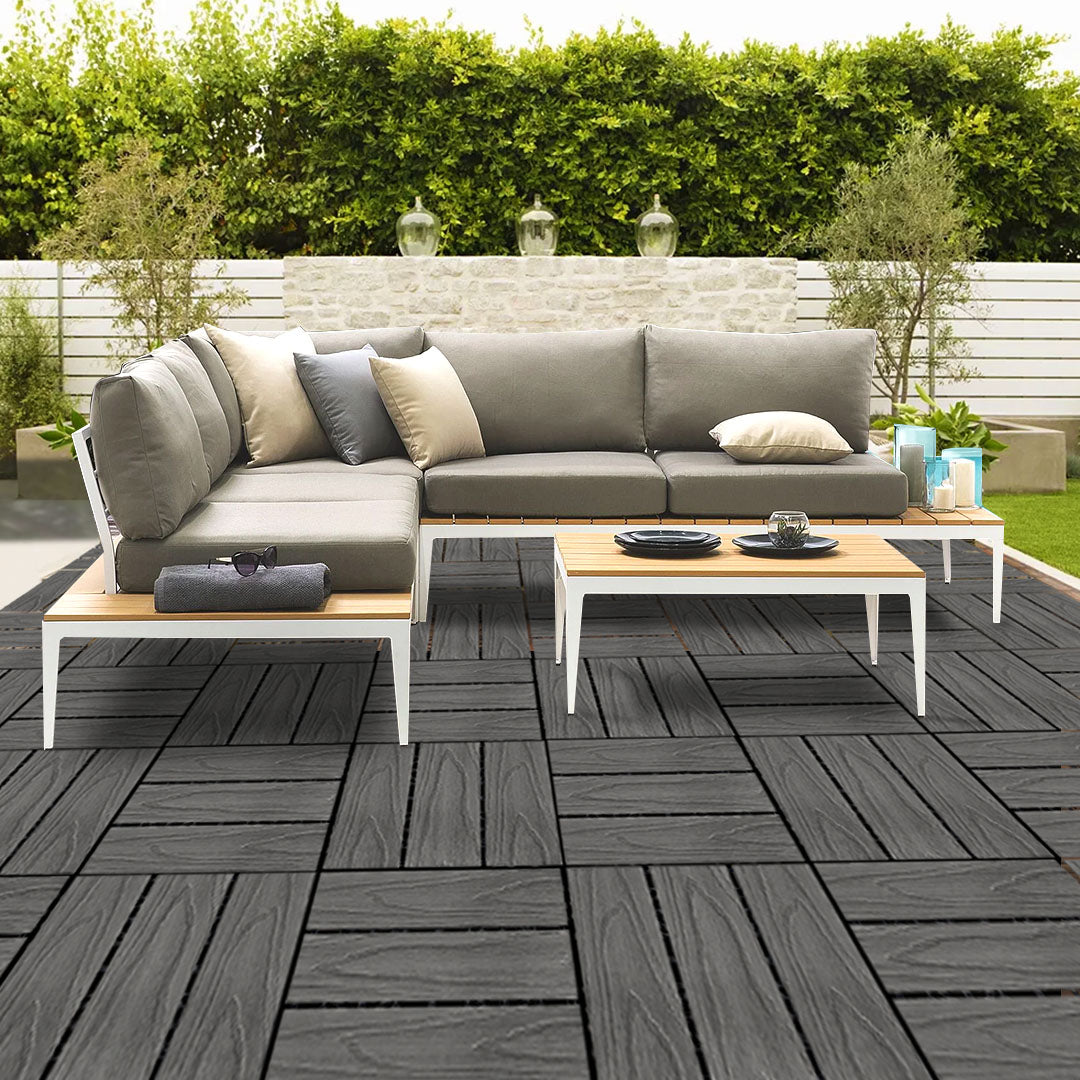 SOGA 2X 11 pcs Dark Grey DIY Wooden Composite Decking Tiles Backyard Flooring