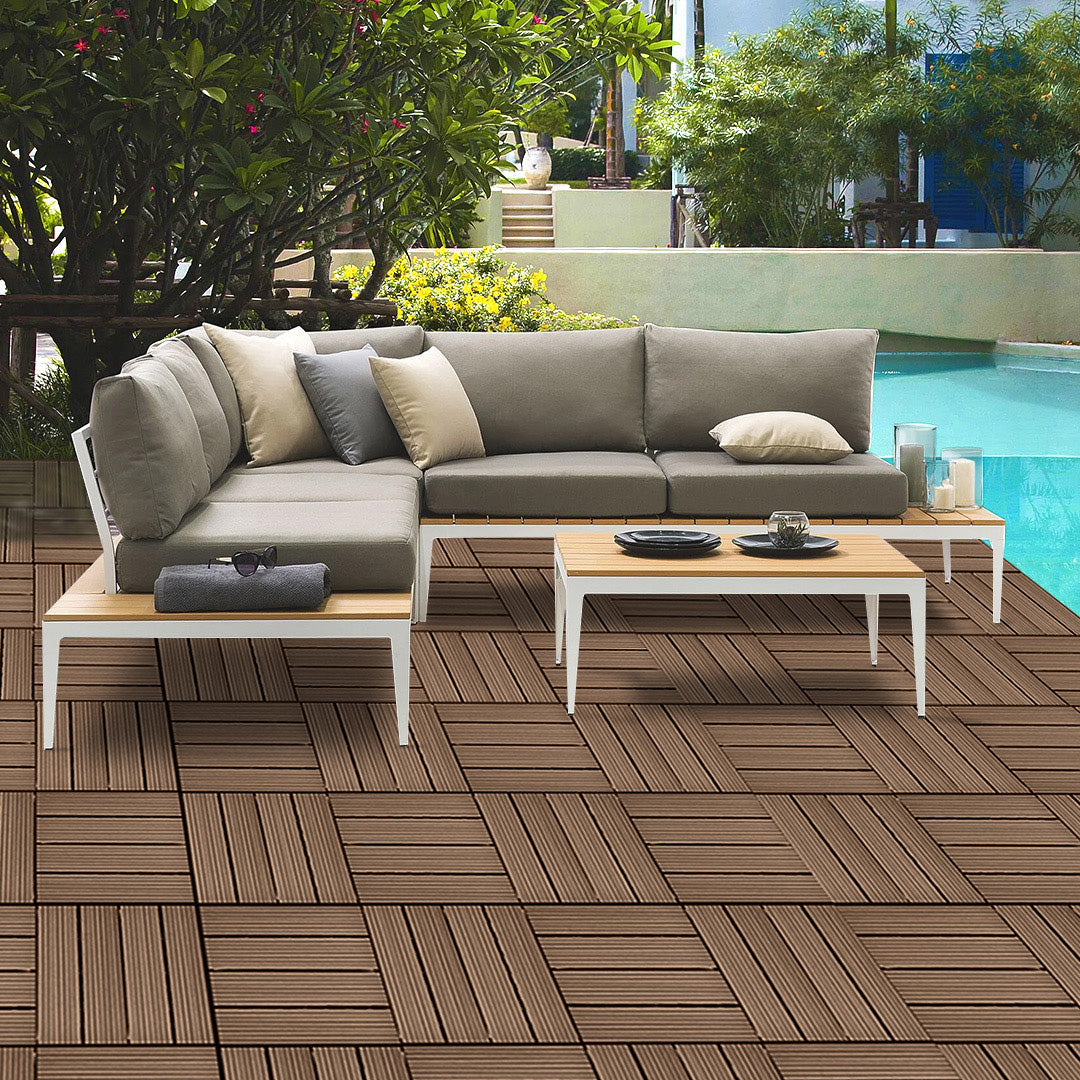 SOGA 11 pcs Dark Chocolate DIY Wooden Composite Decking Tiles Backyard Flooring