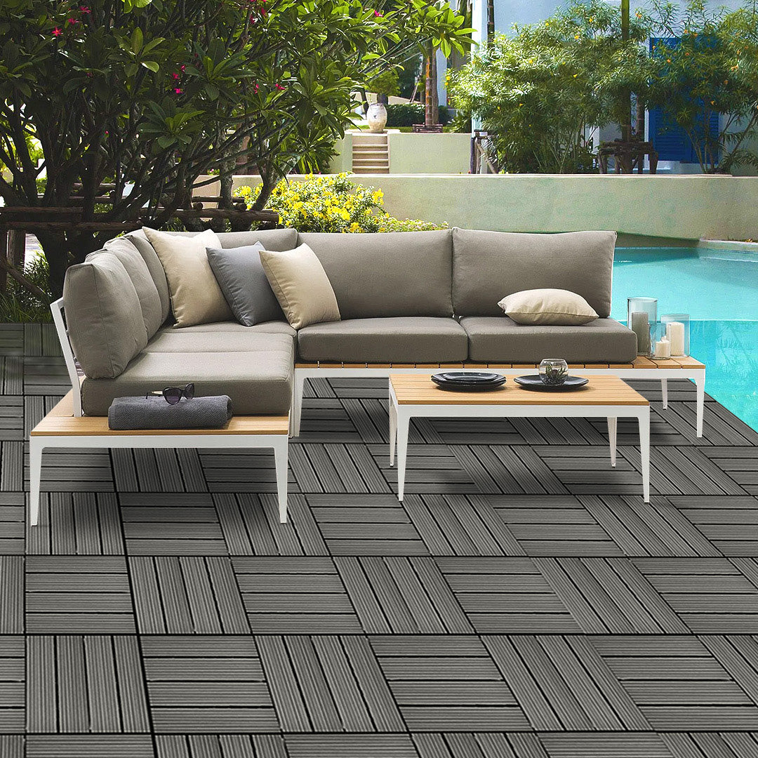 SOGA 11 pcs Grey DIY Wooden Composite Decking Tiles Backyard Flooring