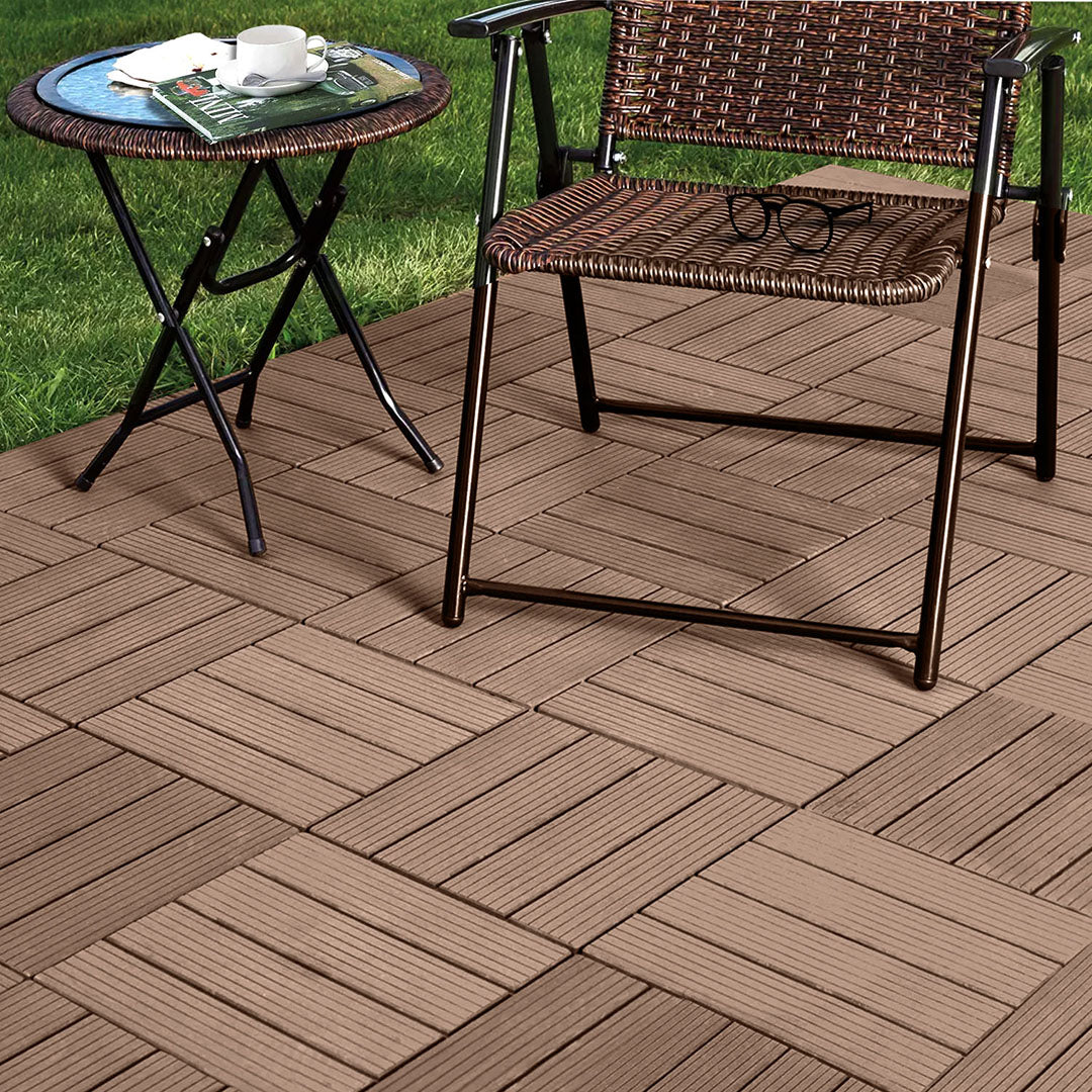 SOGA 11 pcs Light Chocolate DIY Wooden Composite Decking Tiles Backyard Flooring