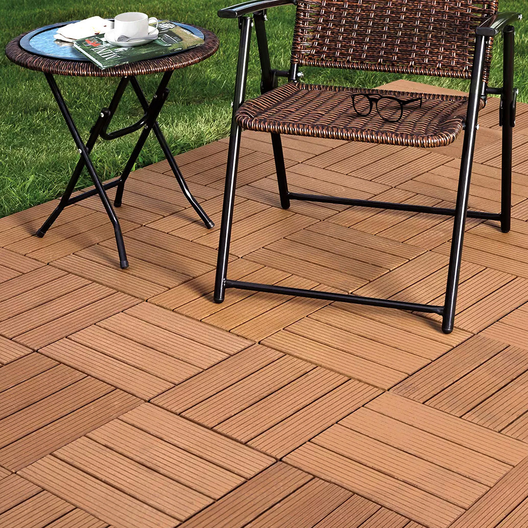 SOGA 11 pcs Coffee DIY Wooden Composite Decking Tiles Backyard Flooring