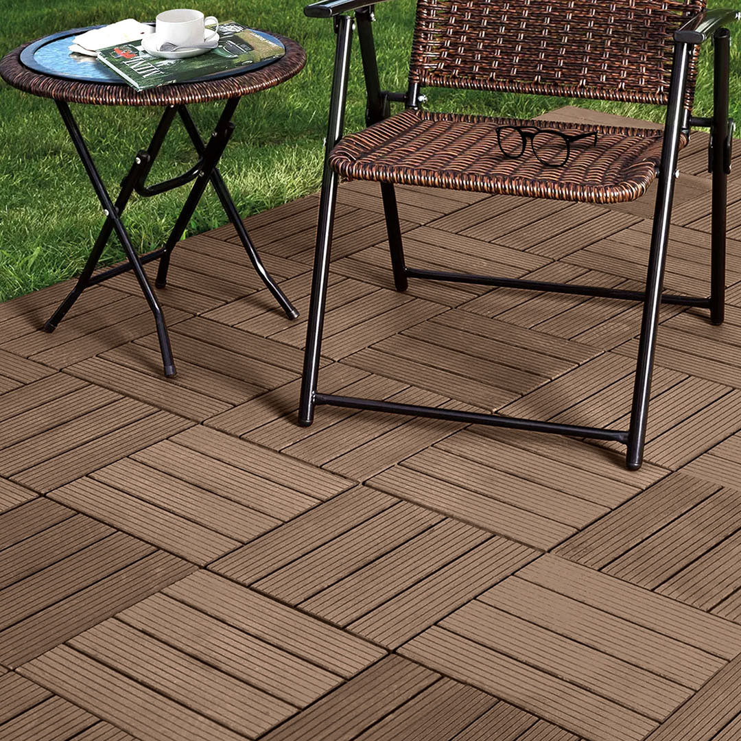 SOGA 11 pcs Dark Chocolate DIY Wooden Composite Decking Tiles Backyard Flooring