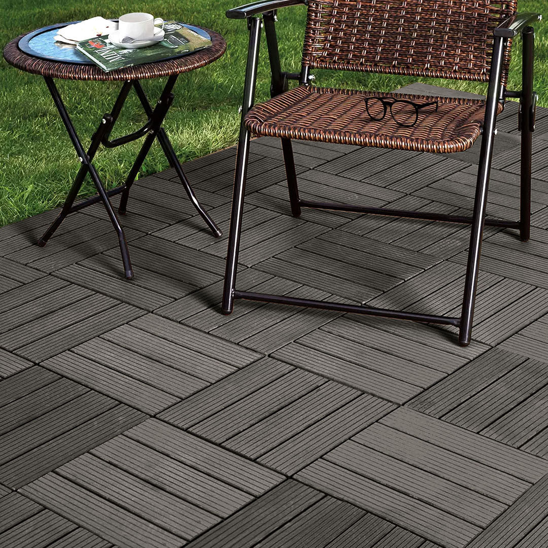 SOGA 2X 11 pcs Grey DIY Wooden Composite Decking Tiles Backyard Flooring