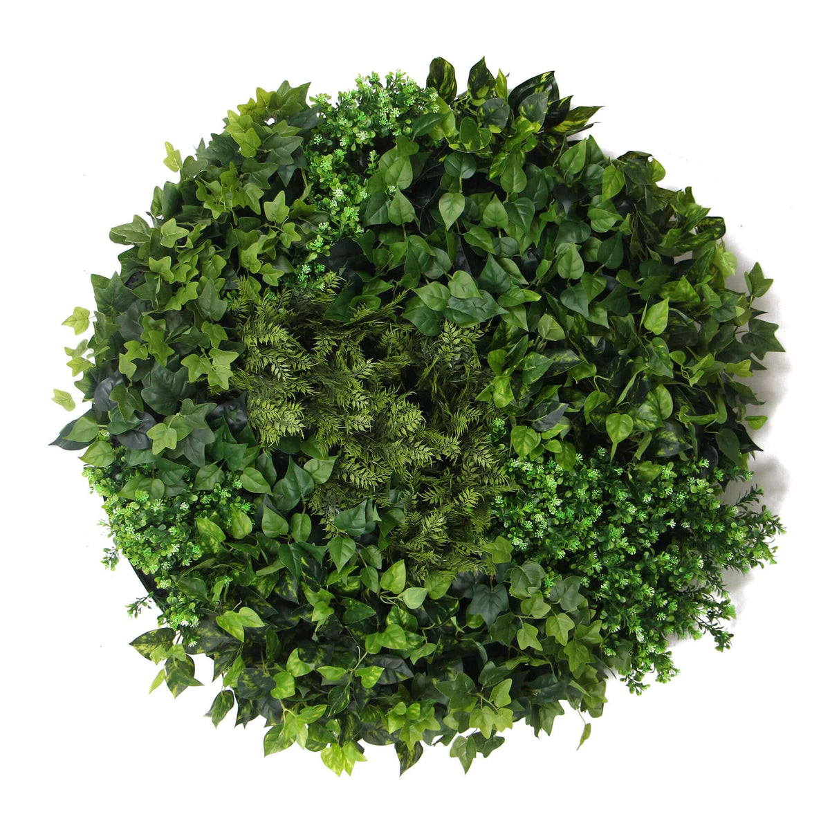 Slimline Artificial Green Wall Disc Art 100cm Mixed Green Fern (Fresh White)