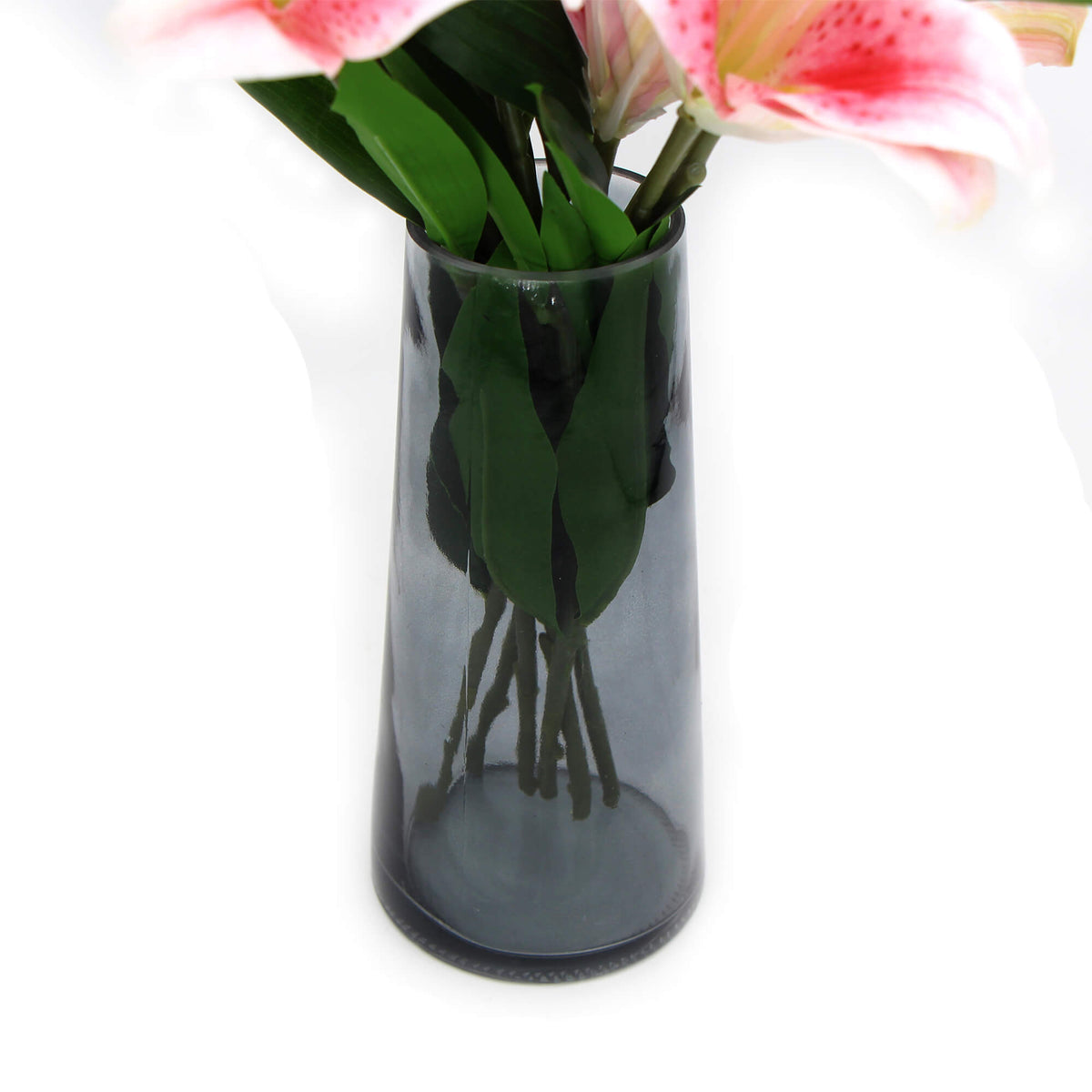 Premium Faux Pink Lily in Glass Vase (Artificial Tiger Lily Arrangement)