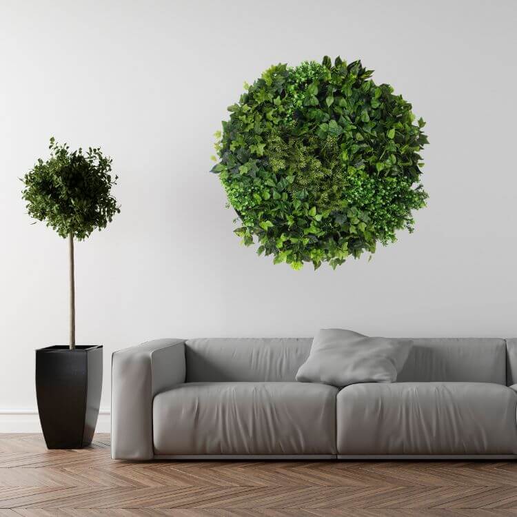 Slimline Artificial Green Wall Disc Art 100cm Mixed Green Fern (Fresh White)