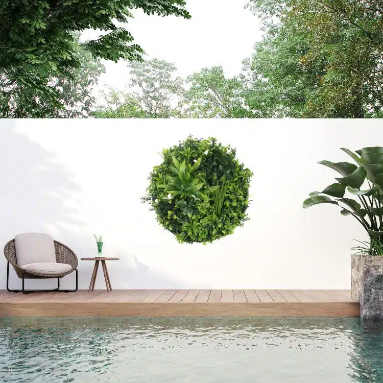 Slimline Flowering White Artificial Green Wall Disc UV Resistant 100cm Frame