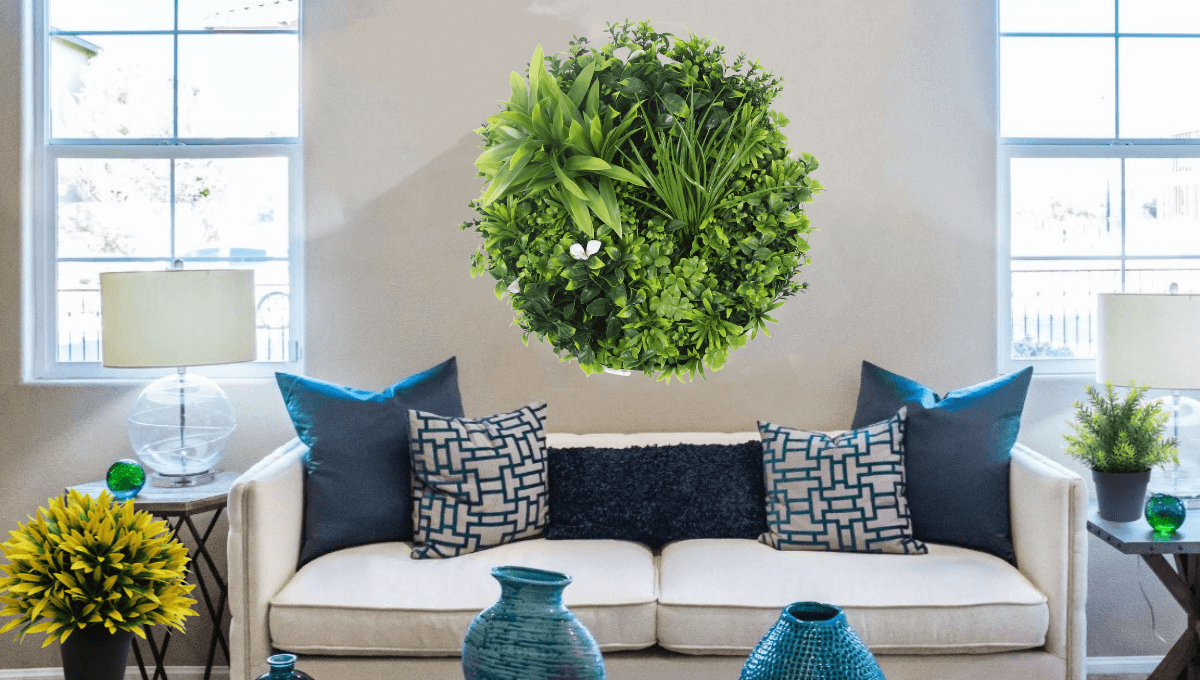 Flowering White Artificial Green Wall Disc UV Resistant 75cm Frame