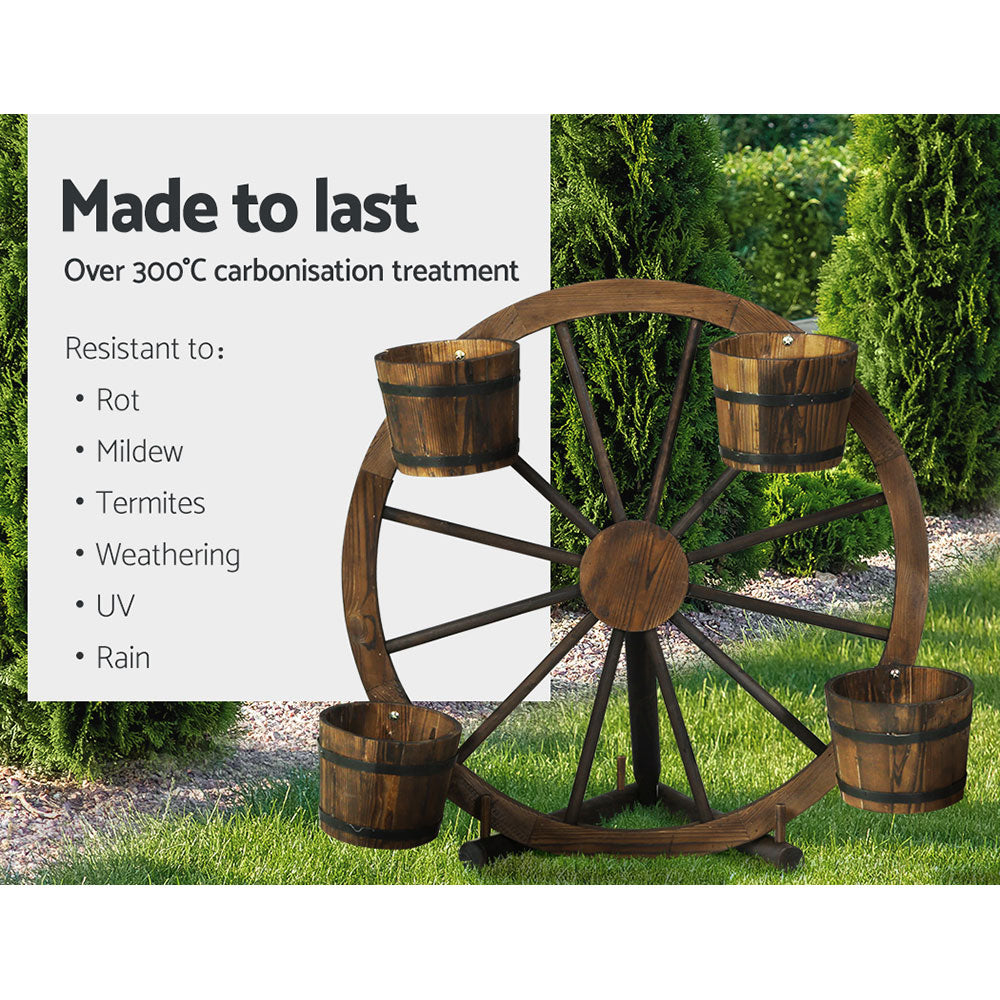 wagon wheel plant hanger Gardeon Garden Decor Plant Stand Outdoor Ornament Wooden Wagon Wheel 8