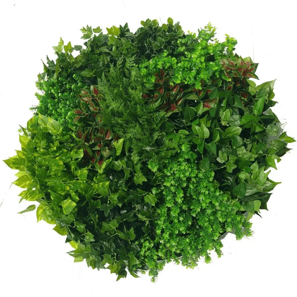 Artificial Green Wall Disc Art 100cm Mixed Ivy and Fern (Onyx Black)