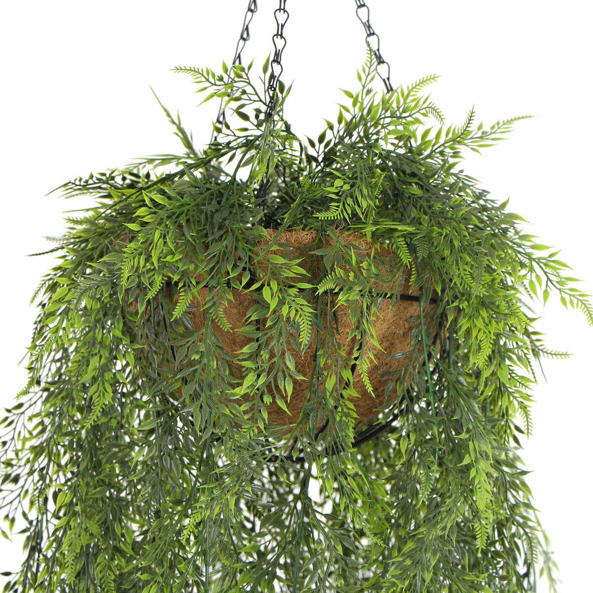 Haning Mixed Green Artificial Fern Foliage Hanging Basket 135cm UV Resistant