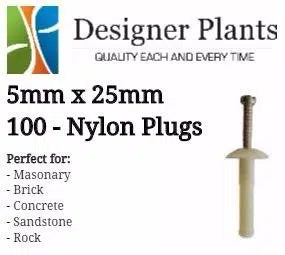 5mm x 25mm Nylon Plug (Masonry Surfaces) - 100 Pieces