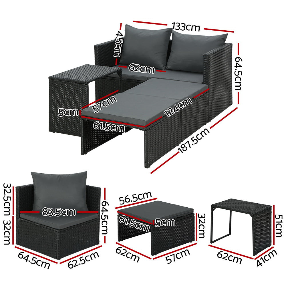 Gardeon Sofas and Day Bed Lounge Interchangeable Design - Black