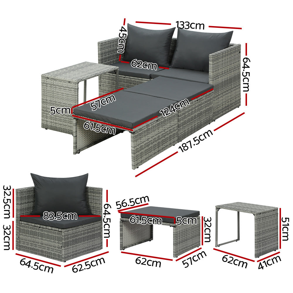 Gardeon Sofas and Day Bed Lounge Interchangeable Design - Grey