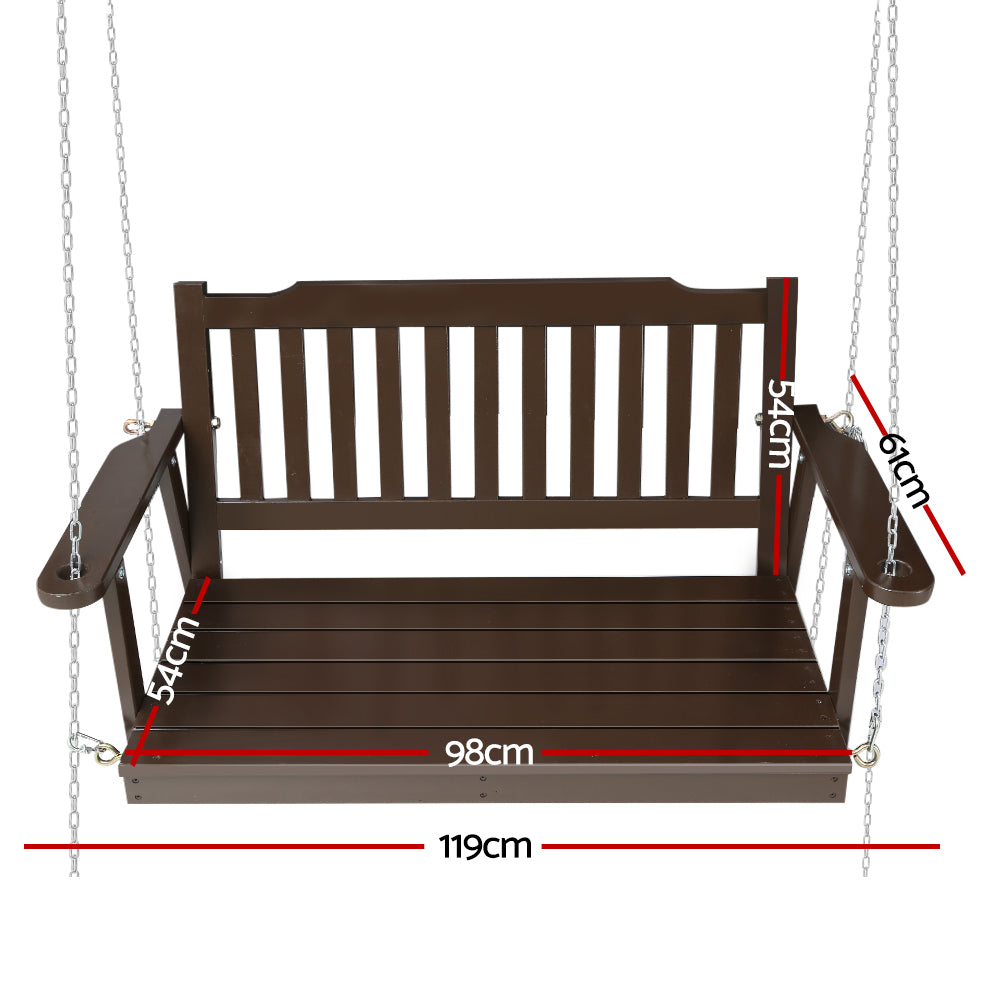 Gardeon Porch Swing Chair with Chain 2-Seater - Wooden Brown