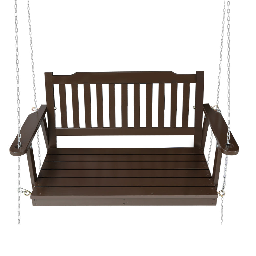 Gardeon Porch Swing Chair with Chain 2-Seater - Wooden Brown