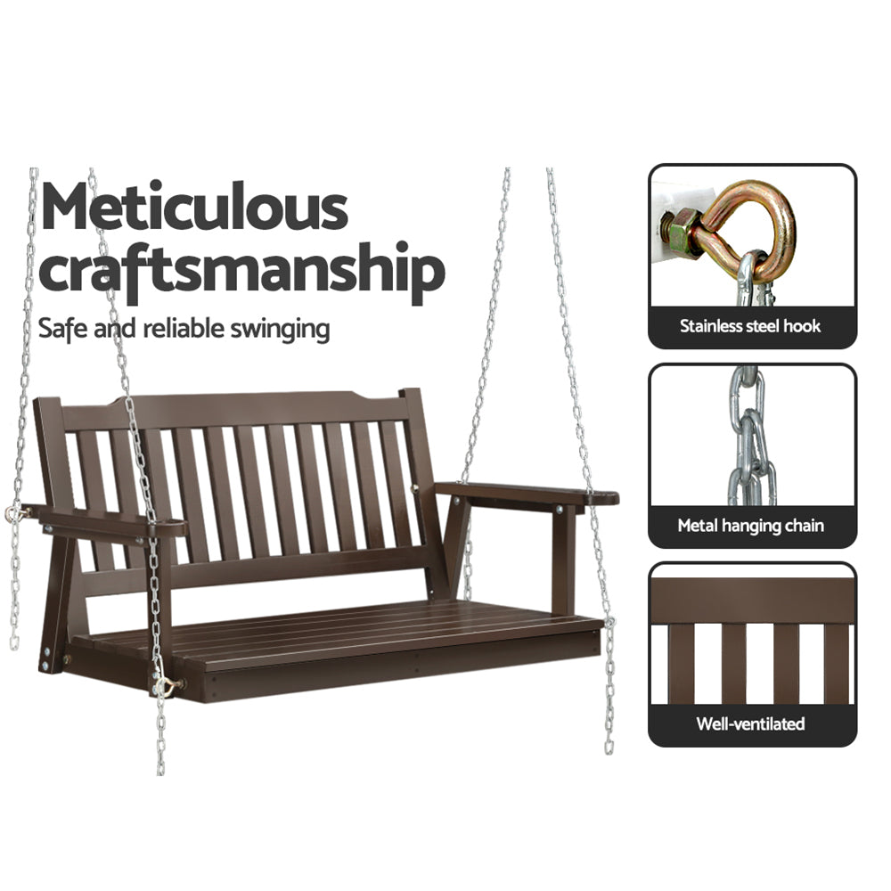 Gardeon Porch Swing Chair with Chain 2-Seater - Wooden Brown