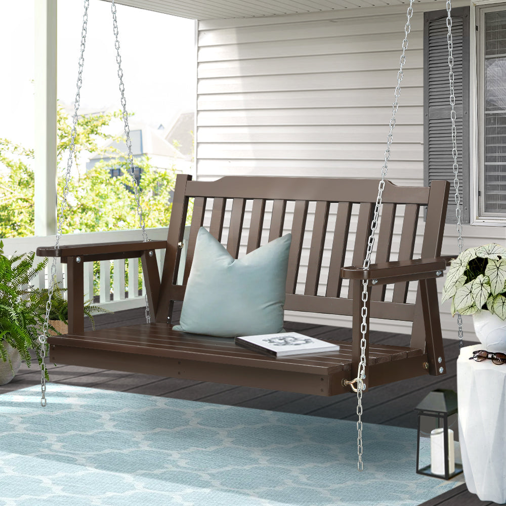 Gardeon Porch Swing Chair with Chain 2-Seater - Wooden Brown