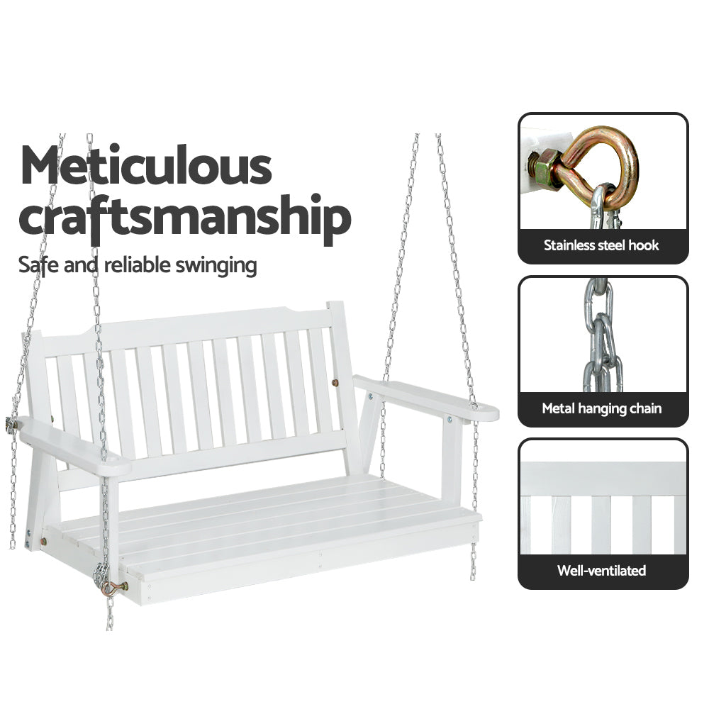 Gardeon Porch Swing Chair with Chain 2-Seater - Wooden White