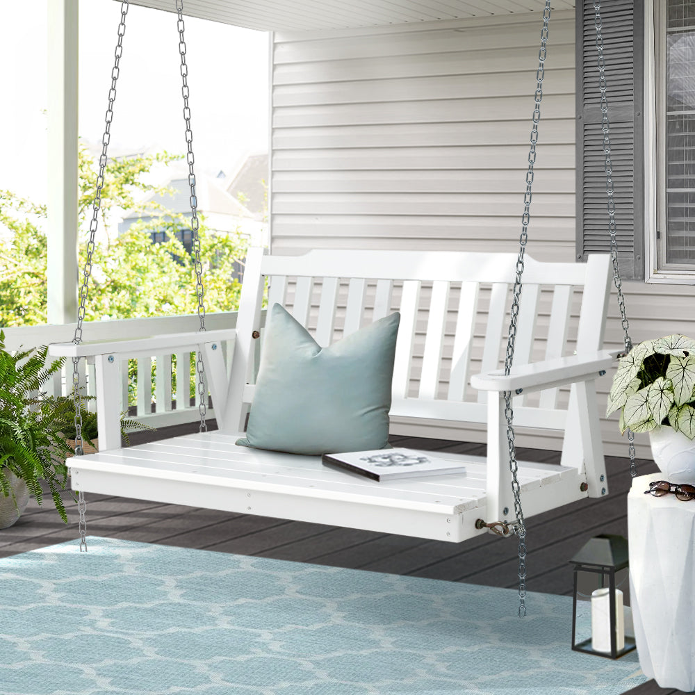 Gardeon Porch Swing Chair with Chain 2-Seater - Wooden White