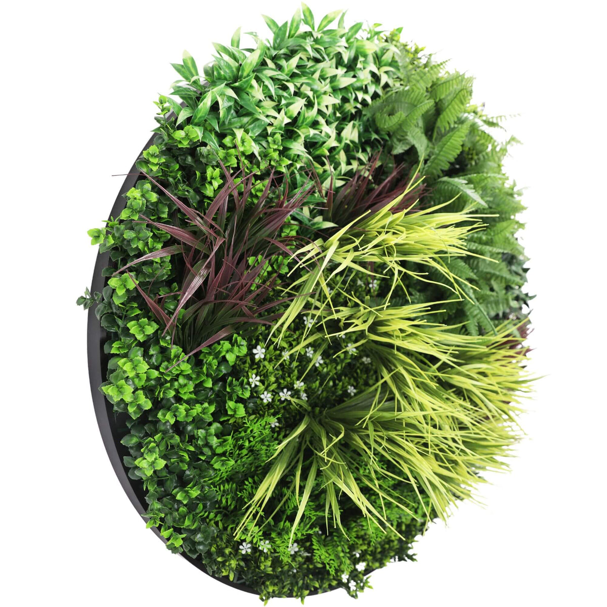 Slimline Artificial Green Wall Disc Art 100cm Grassy Fern UV Resistant