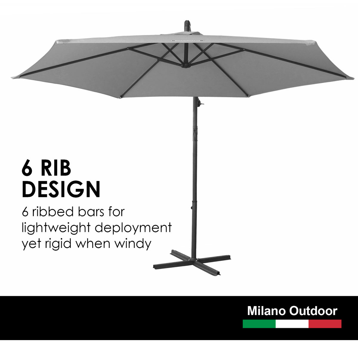 Milano 3m Cantilever Umbrella - Grey