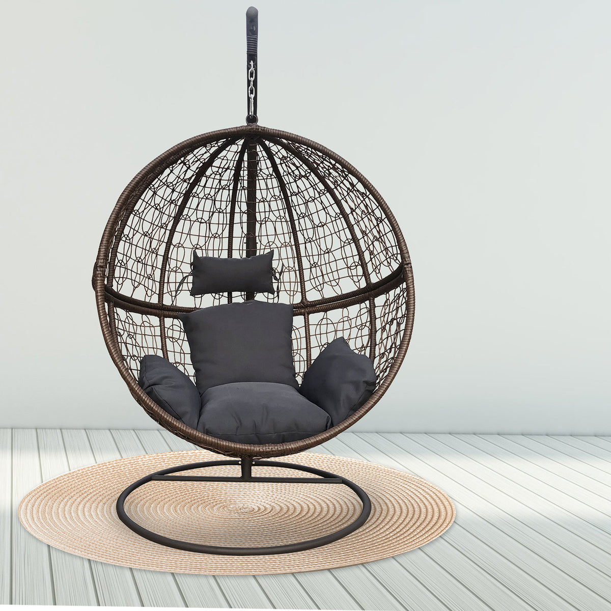 Arcadia Egg Chair Wicker Rattan Circular - Brown and Grey