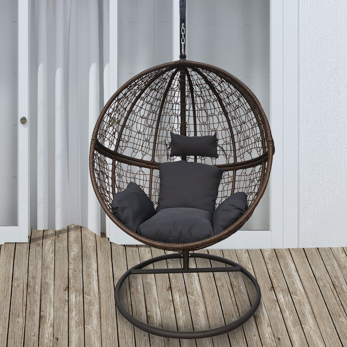 Arcadia Egg Chair Wicker Rattan Circular - Brown and Grey