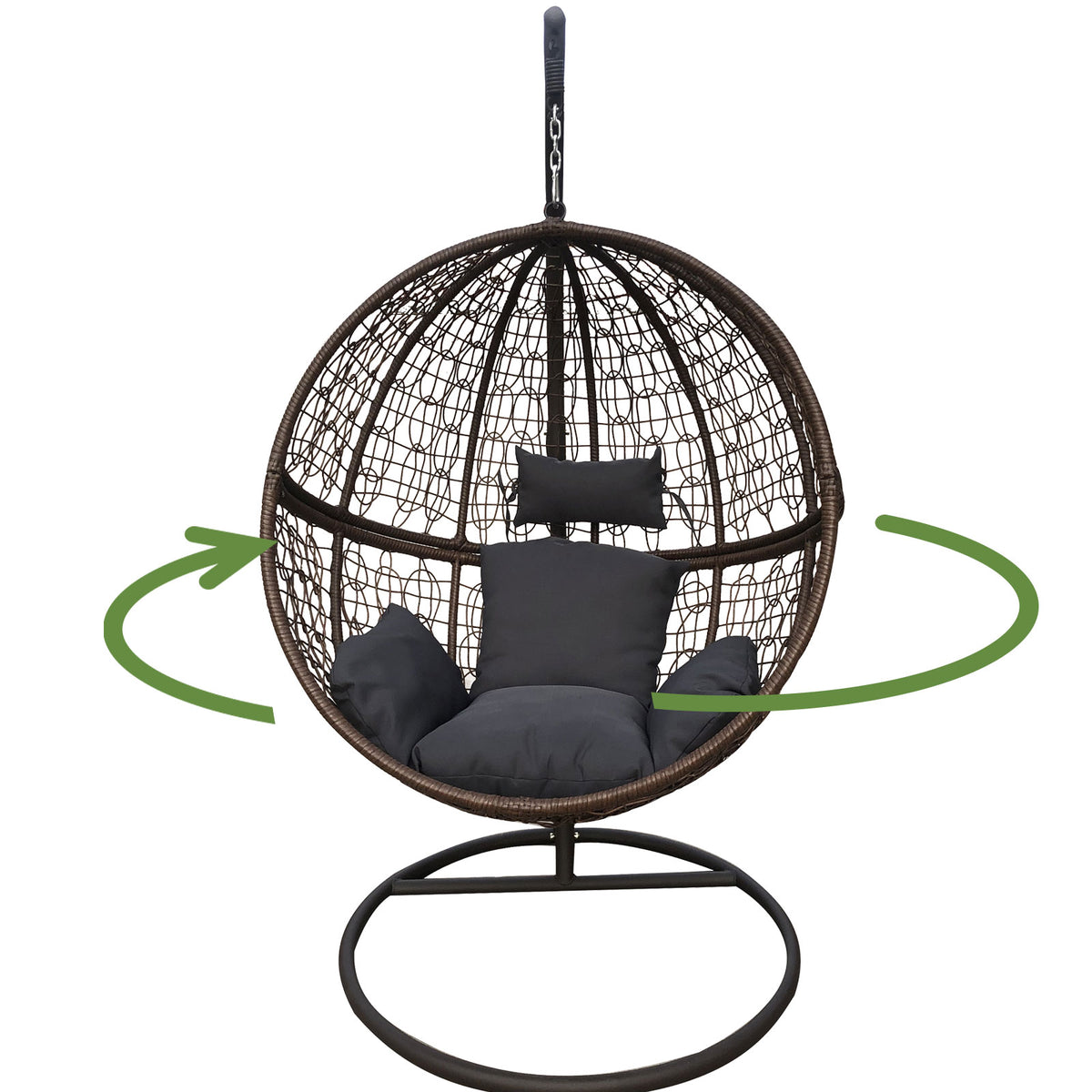 Arcadia Egg Chair Wicker Rattan Circular - Brown and Grey