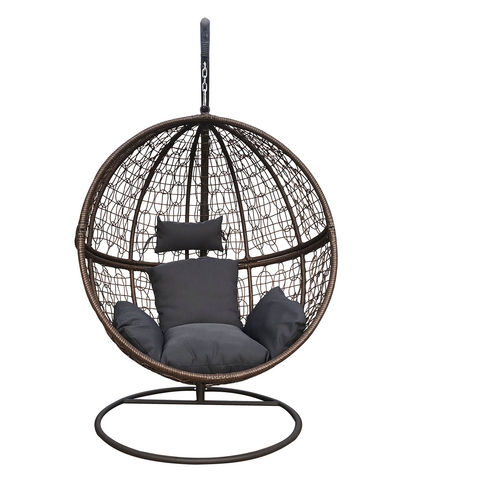 Arcadia Egg Chair Wicker Rattan Circular - Brown and Grey