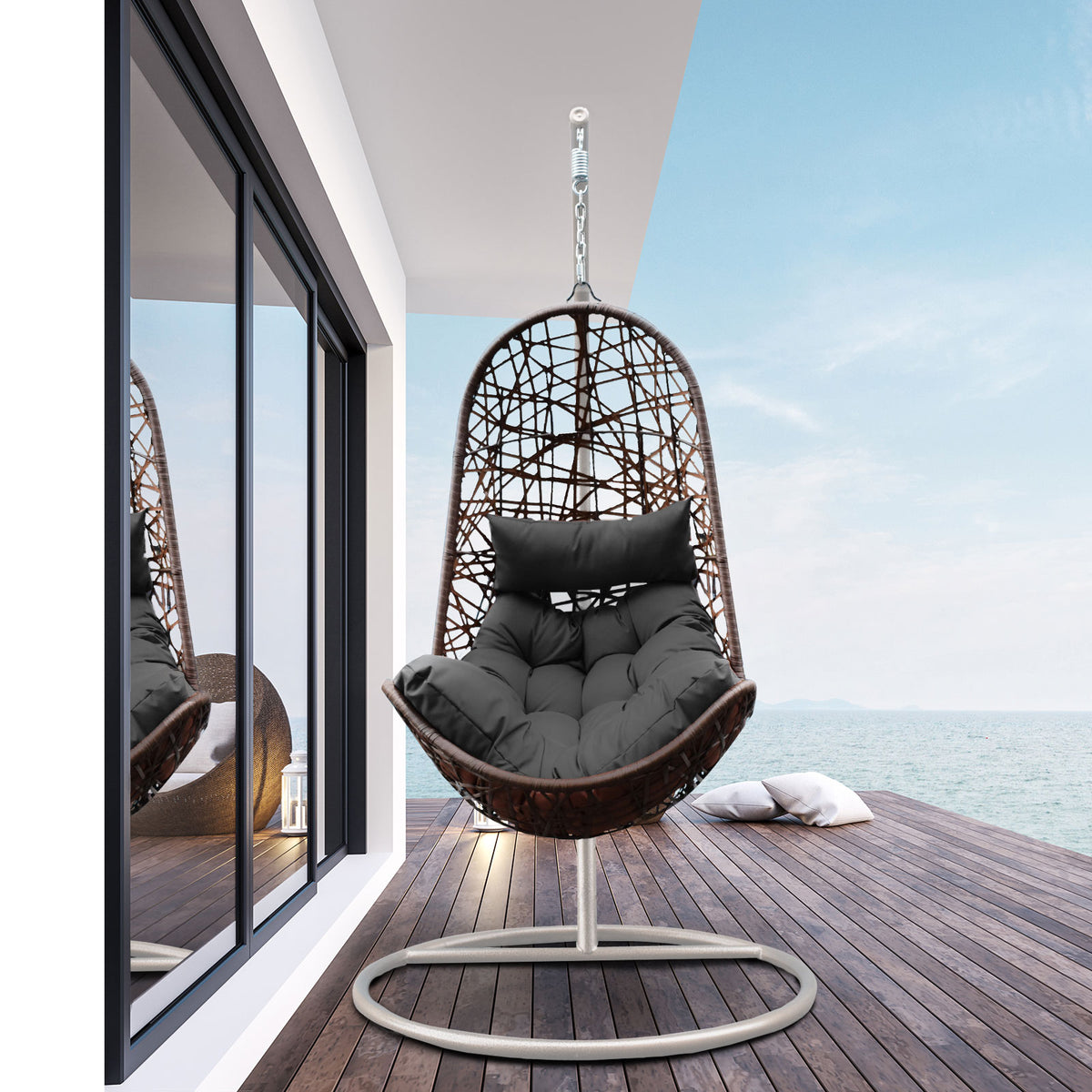 Arcadia Egg Chair Wicker Rattan - Oatmeal and Grey