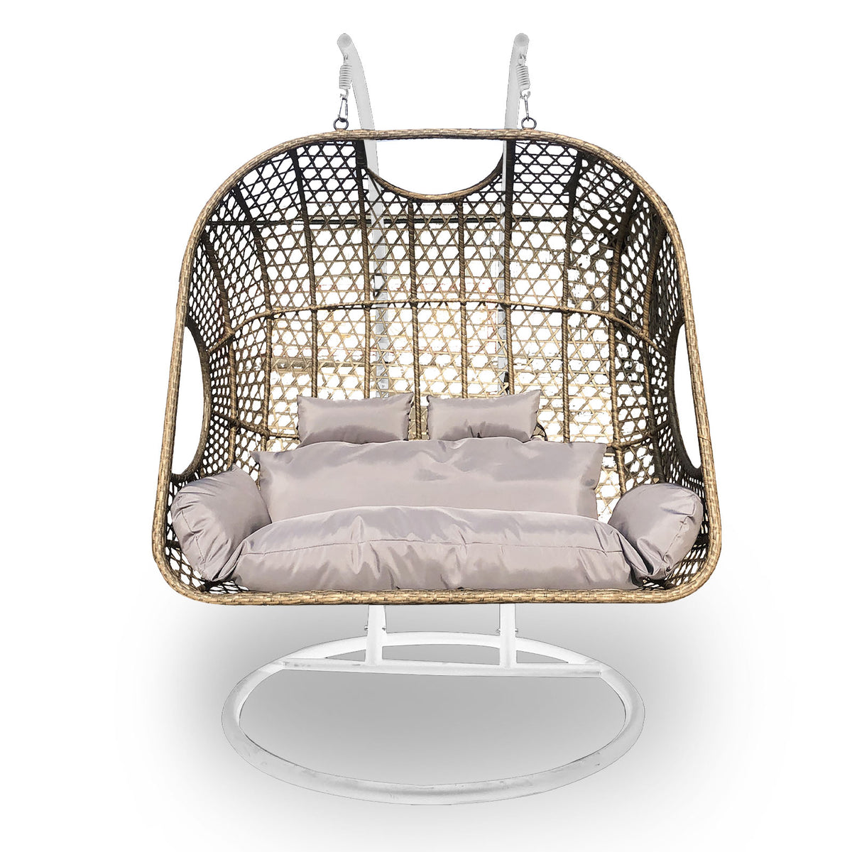 Arcadia 2-Seater Egg Chair Wicker Rattan - Brown and Grey