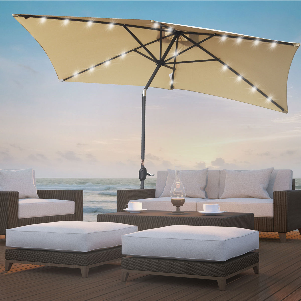 Arcadia 3m Furniture Umbrella with Solar LED Lights - Beige