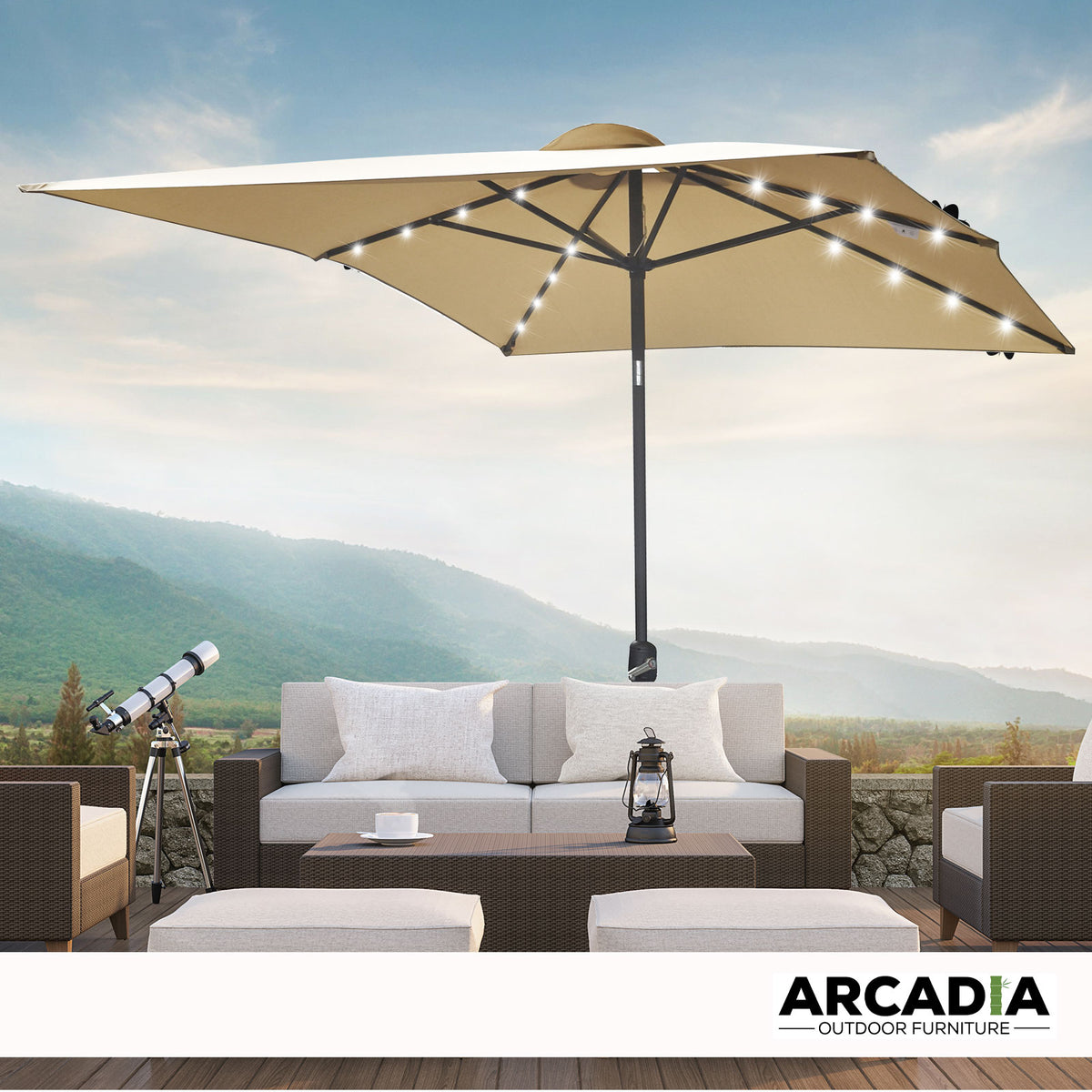 Arcadia 3m Furniture Umbrella with Solar LED Lights - Beige