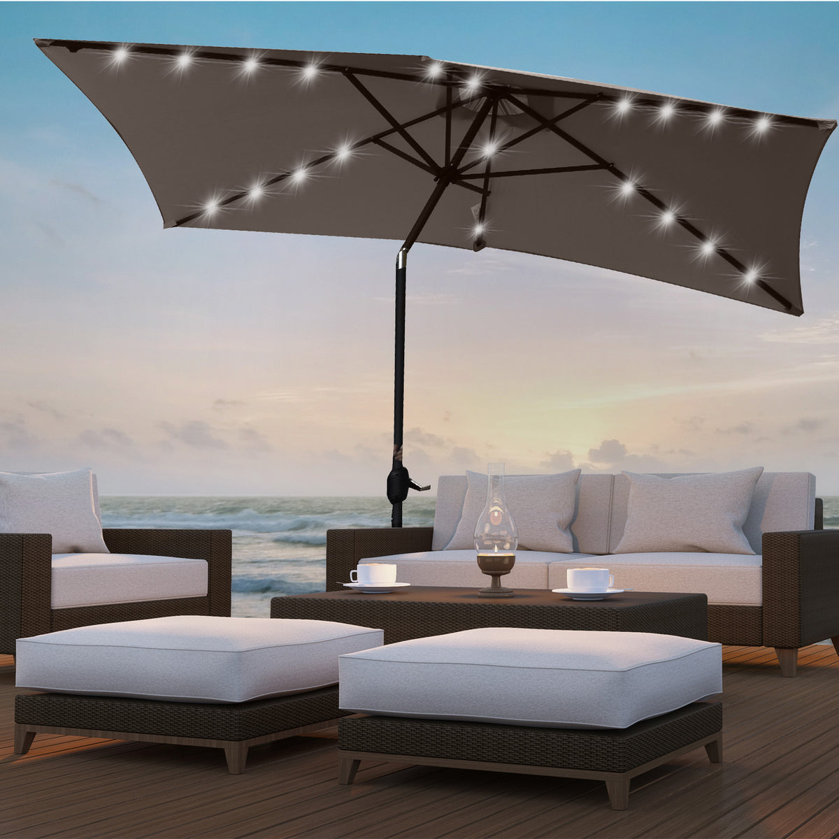 Arcadia 3m Furniture Umbrella with Solar LED Lights - Charcoal