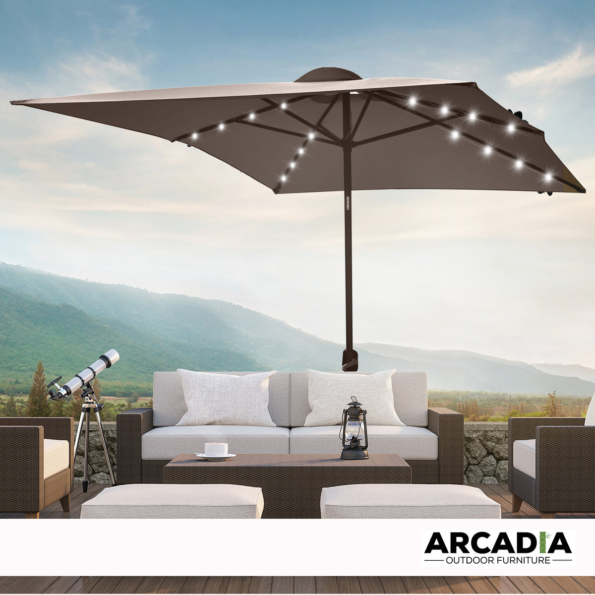 Arcadia 3m Furniture Umbrella with Solar LED Lights - Charcoal