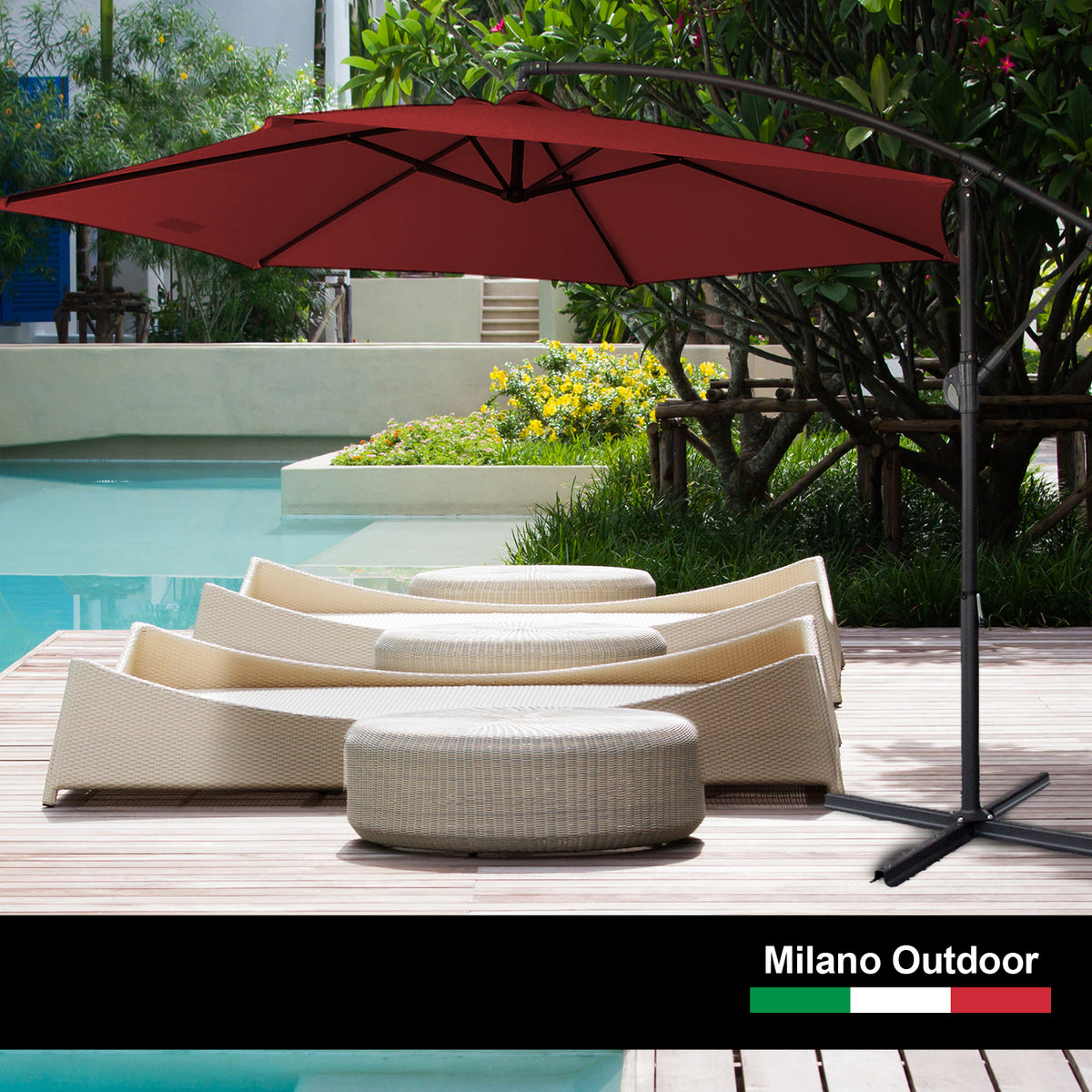 Milano 3m Umbrella Cantilever With Protective Cover - Crimson