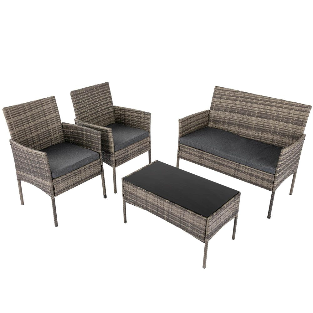 4-Seater Wicker Outdoor Lounge Set - Mixed Grey