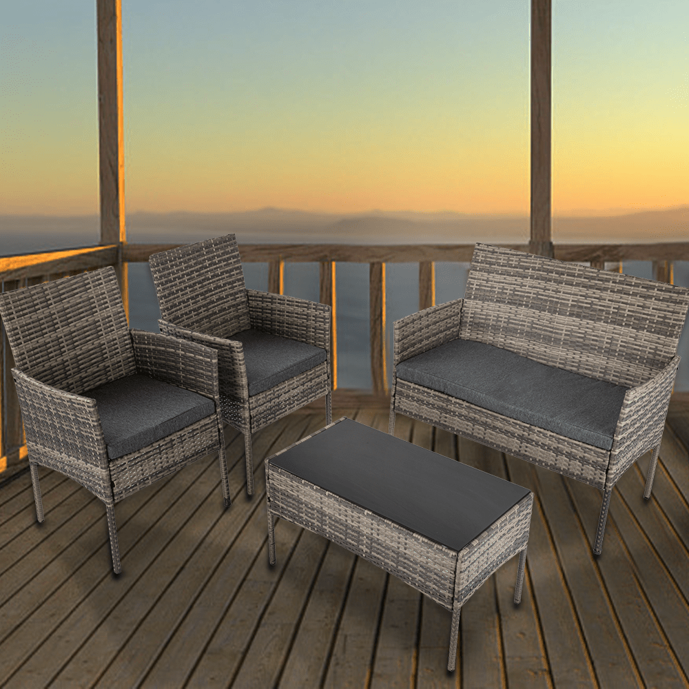 4-Seater Wicker Outdoor Lounge Set - Mixed Grey