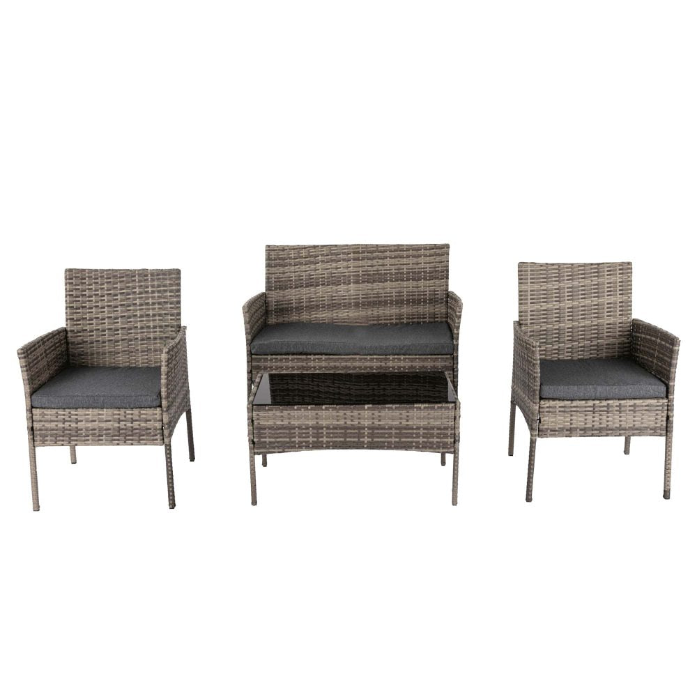 4-Seater Wicker Outdoor Lounge Set - Mixed Grey