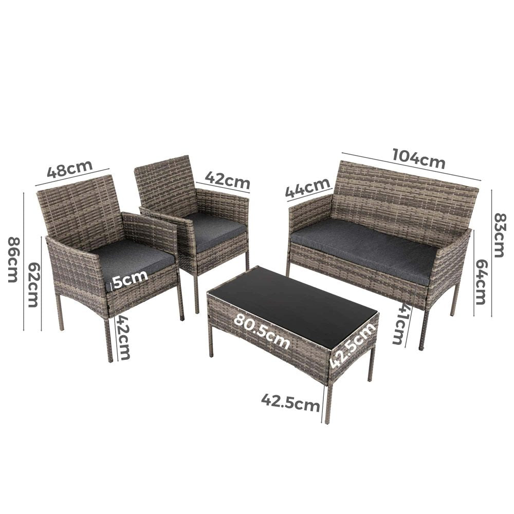 4-Seater Wicker Outdoor Lounge Set - Mixed Grey