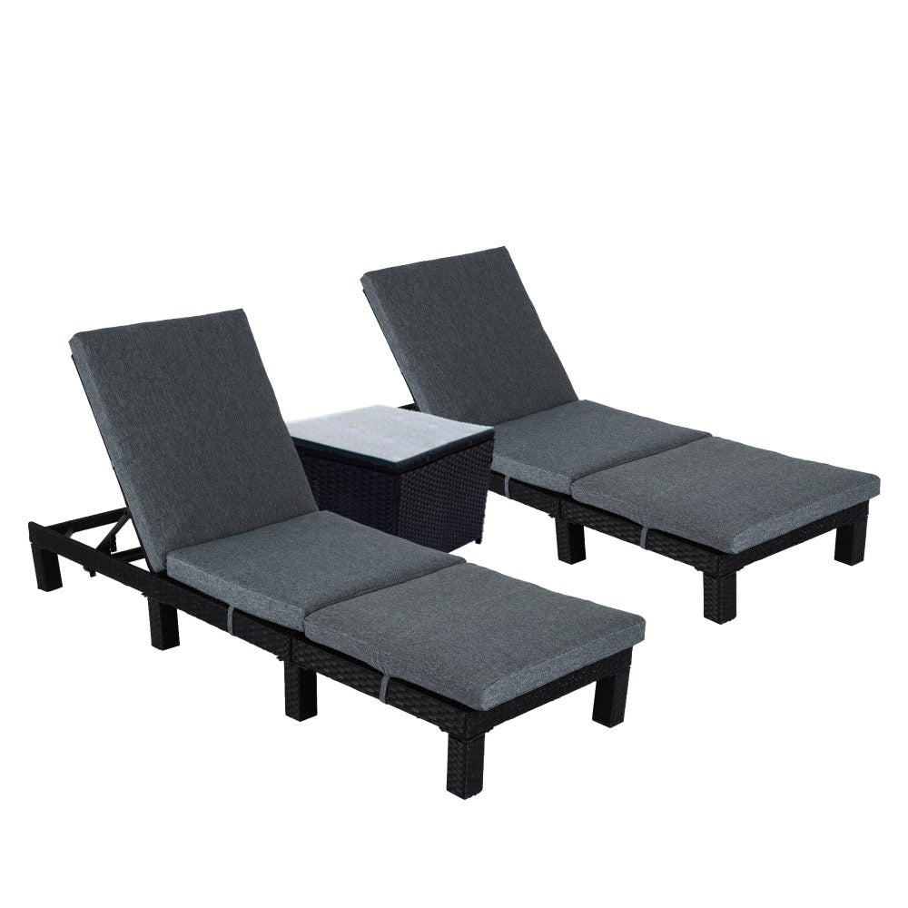 Black Rattan Sun Lounge Set with Joining Coffee Table