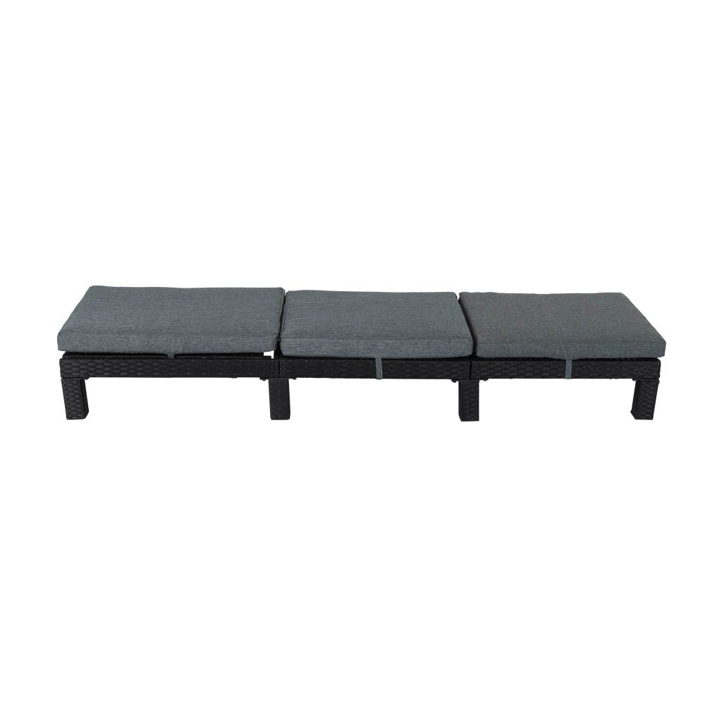 Black Rattan Sun Lounge Set with Joining Coffee Table