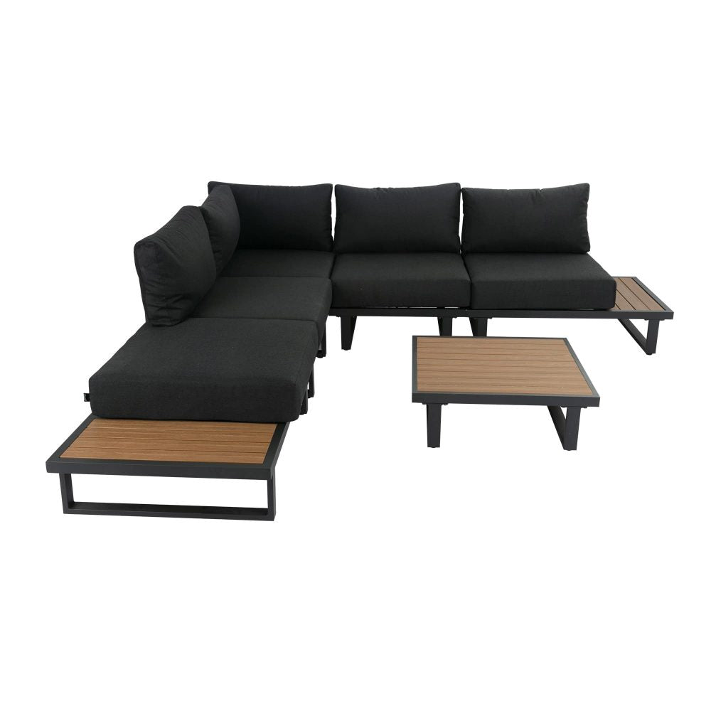 Modern 6pcs Lounge Set with Slatted Polywood Design Tables