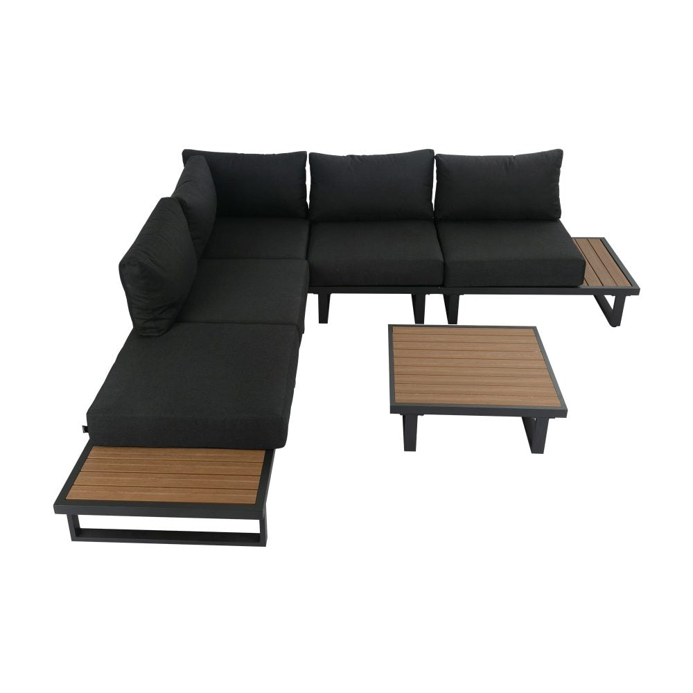 Modern 6pcs Lounge Set with Slatted Polywood Design Tables